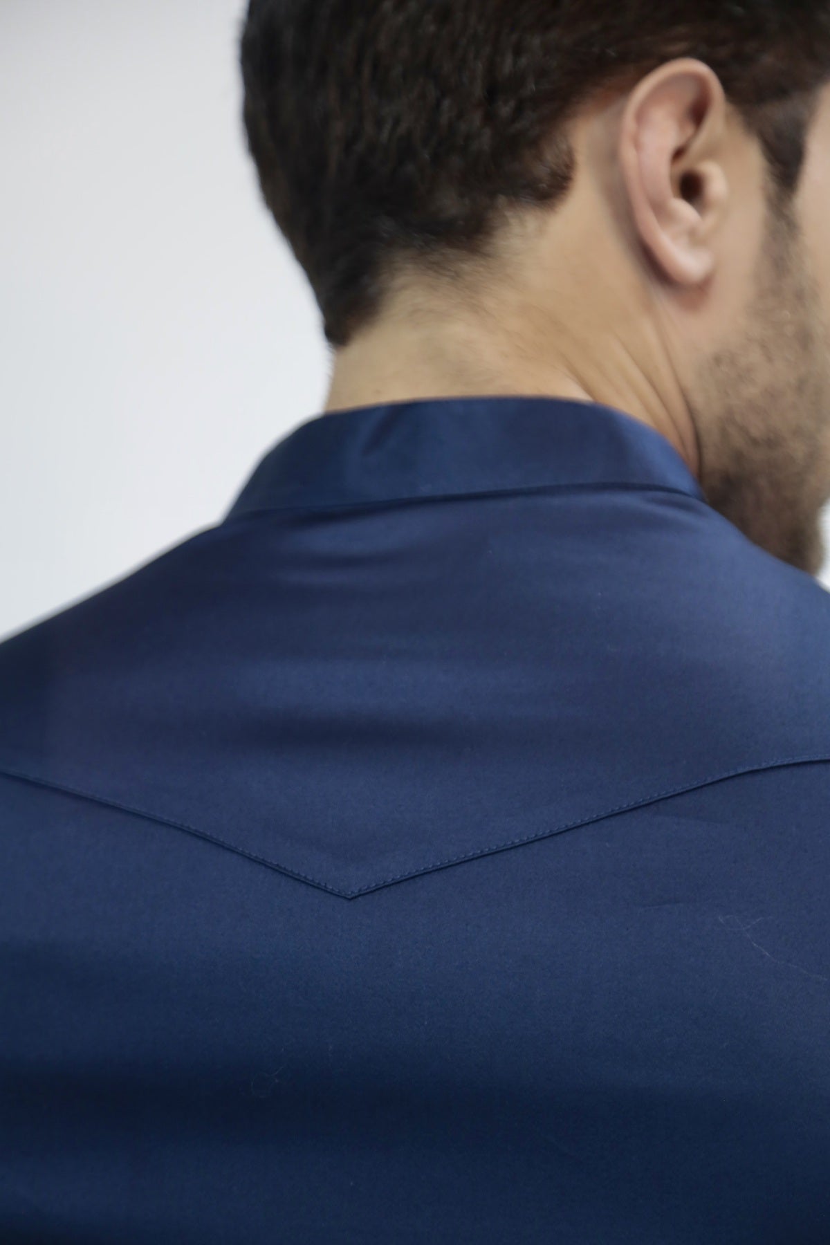 Camisa Manga Curta Social Gola Padre Azul Algodão Egípcio