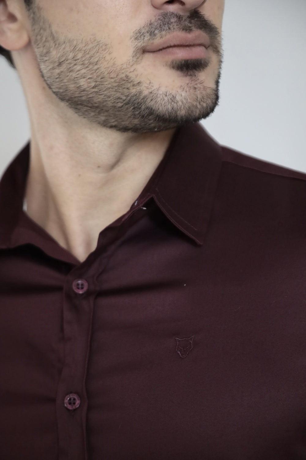 Camisa Manga Longa Social Gola Italiana Vinho Algodão Egípcio