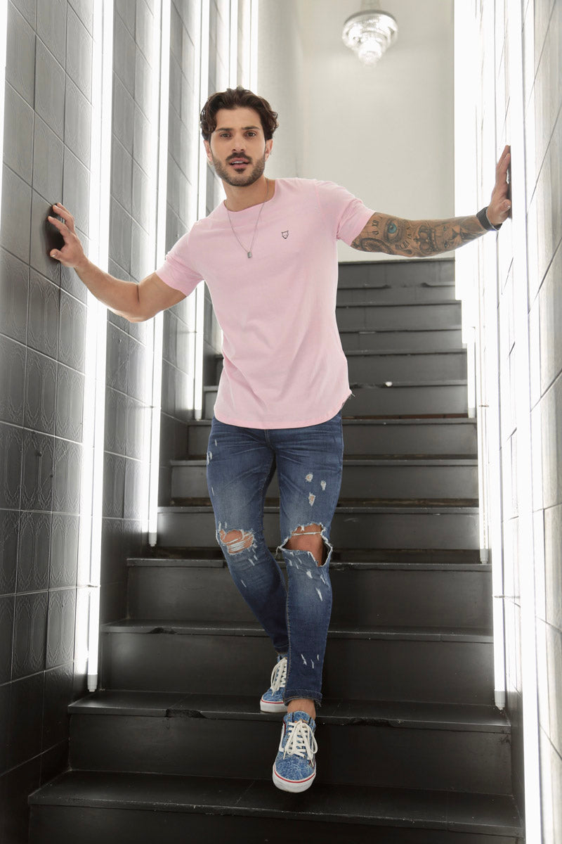 Camiseta Long Line Volk Culture Rosa Bebe