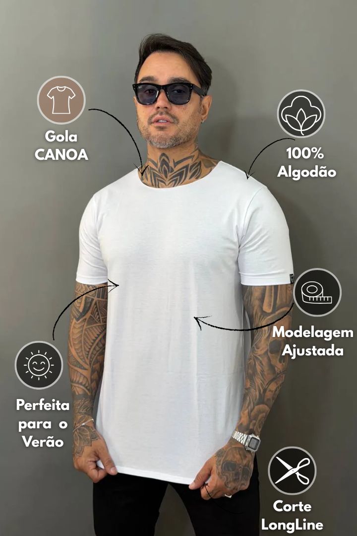 Camiseta Long Line Volk Culture Branco Gola Canoa - Harpia Moda Masculina