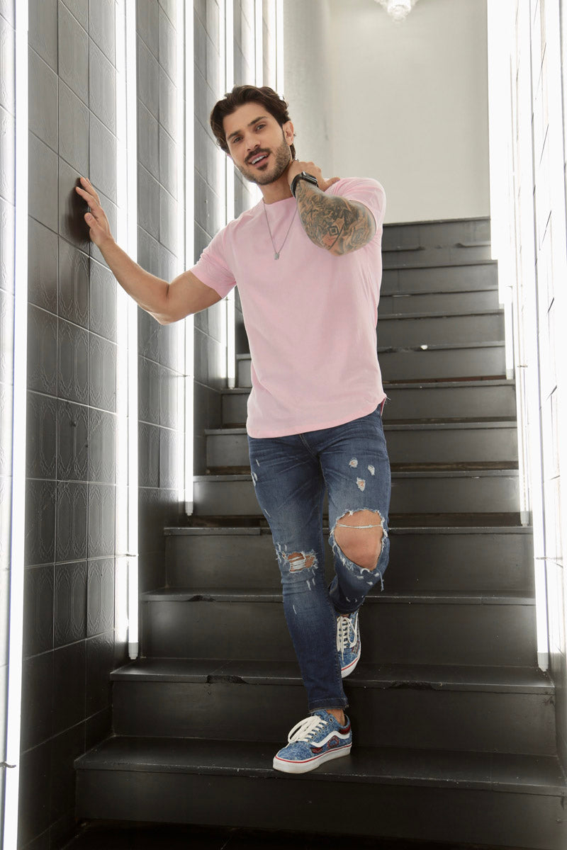 Camiseta Long Line Volk Culture Rosa Bebe