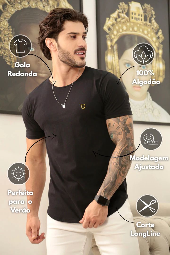 Camiseta Long Line Volk Culture Preta