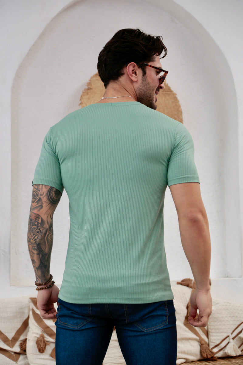 Camiseta Canelada Verde Água Logo Metal Volk Culture Supreme