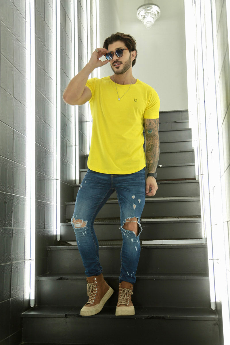 Camiseta Long Line Volk Culture Amarelo Claro