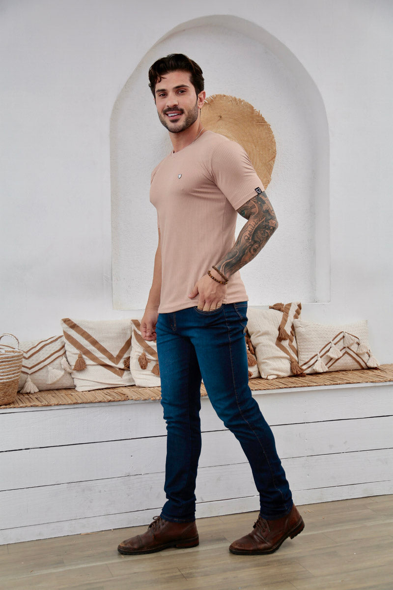 Camiseta Canelada Areia Logo Metal Volk Culture