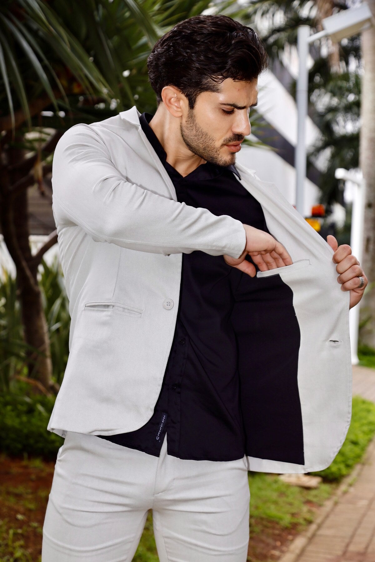 Blazer Sarja Alfaiataria Milano Masculina Bege