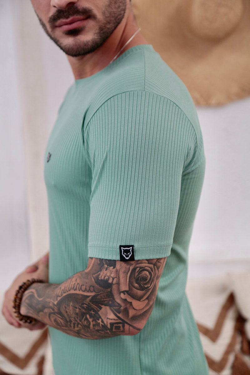 Camiseta Canelada Verde Água Logo Metal Volk Culture Supreme