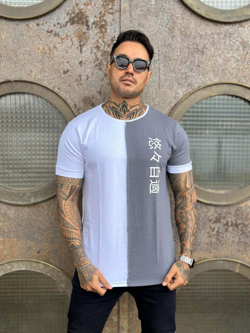Camiseta Dual Branca e Cinza Japonesa Cotton