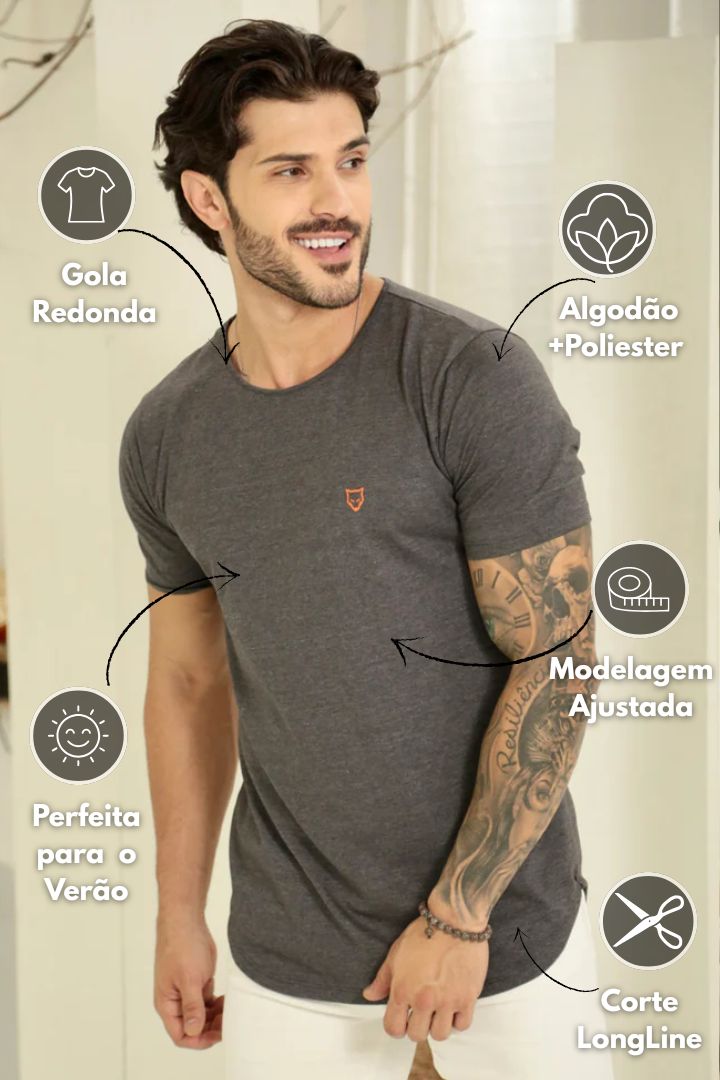 Camiseta Long Line Volk Culture Cinza