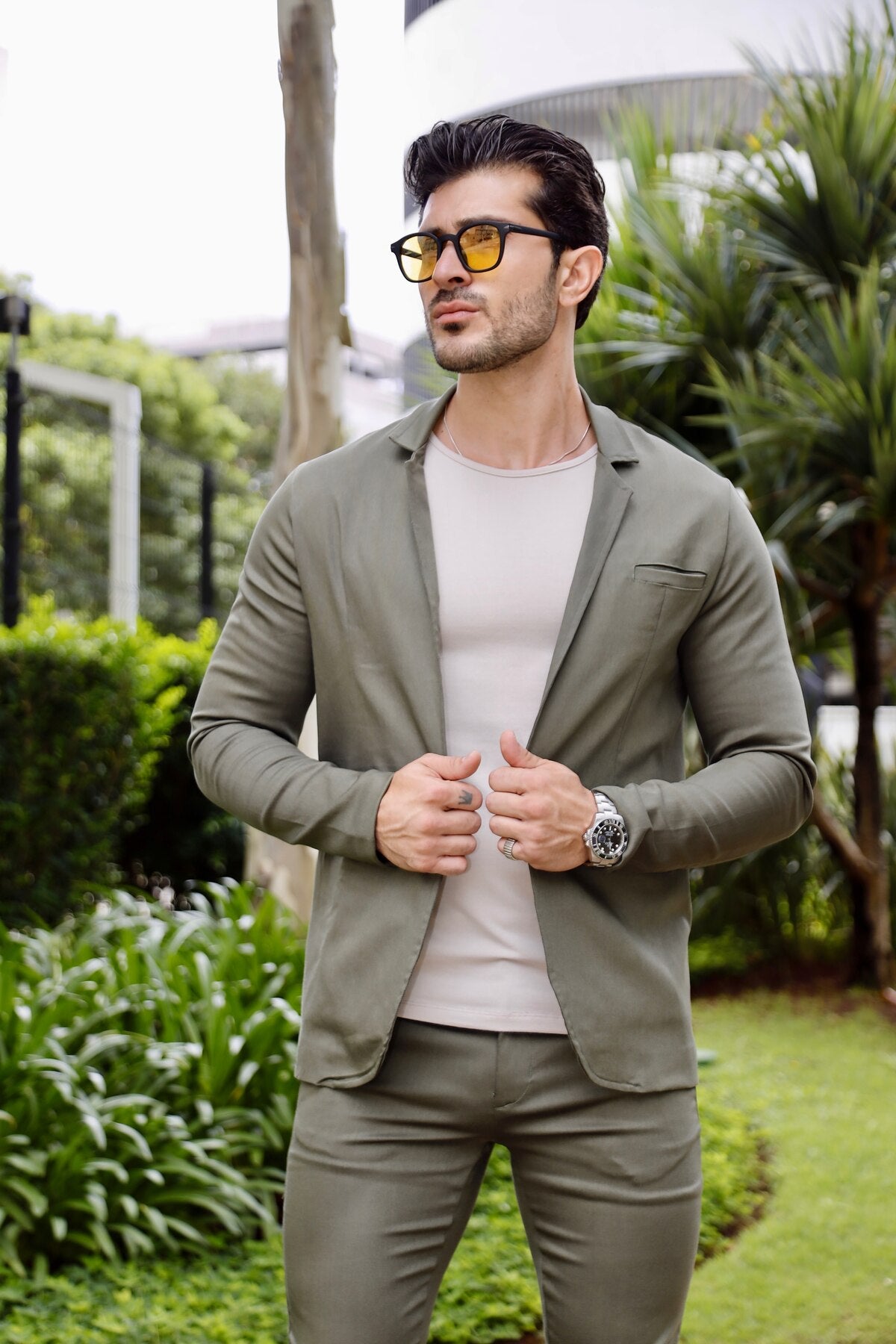 Blazer Sarja Alfaiataria Milano Masculina Verde