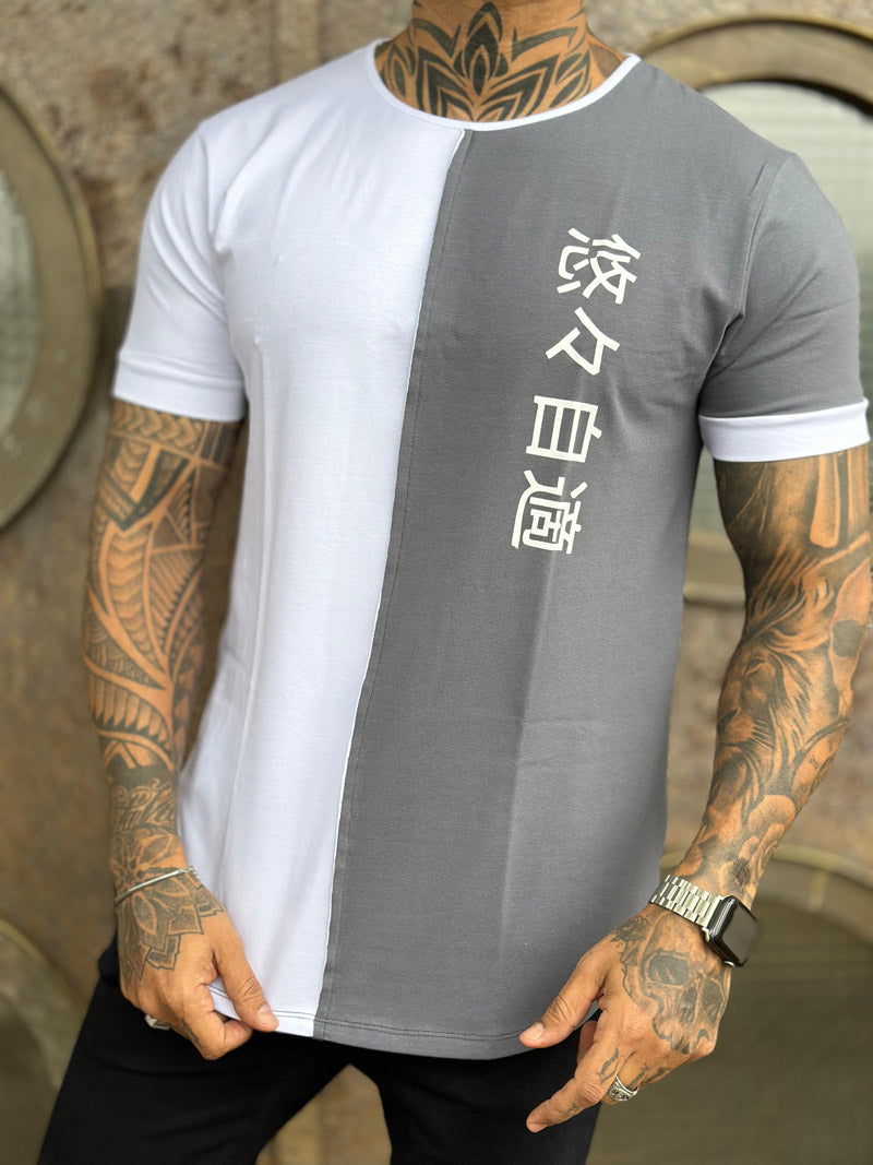 Camiseta Dual Branca e Cinza Japonesa Cotton