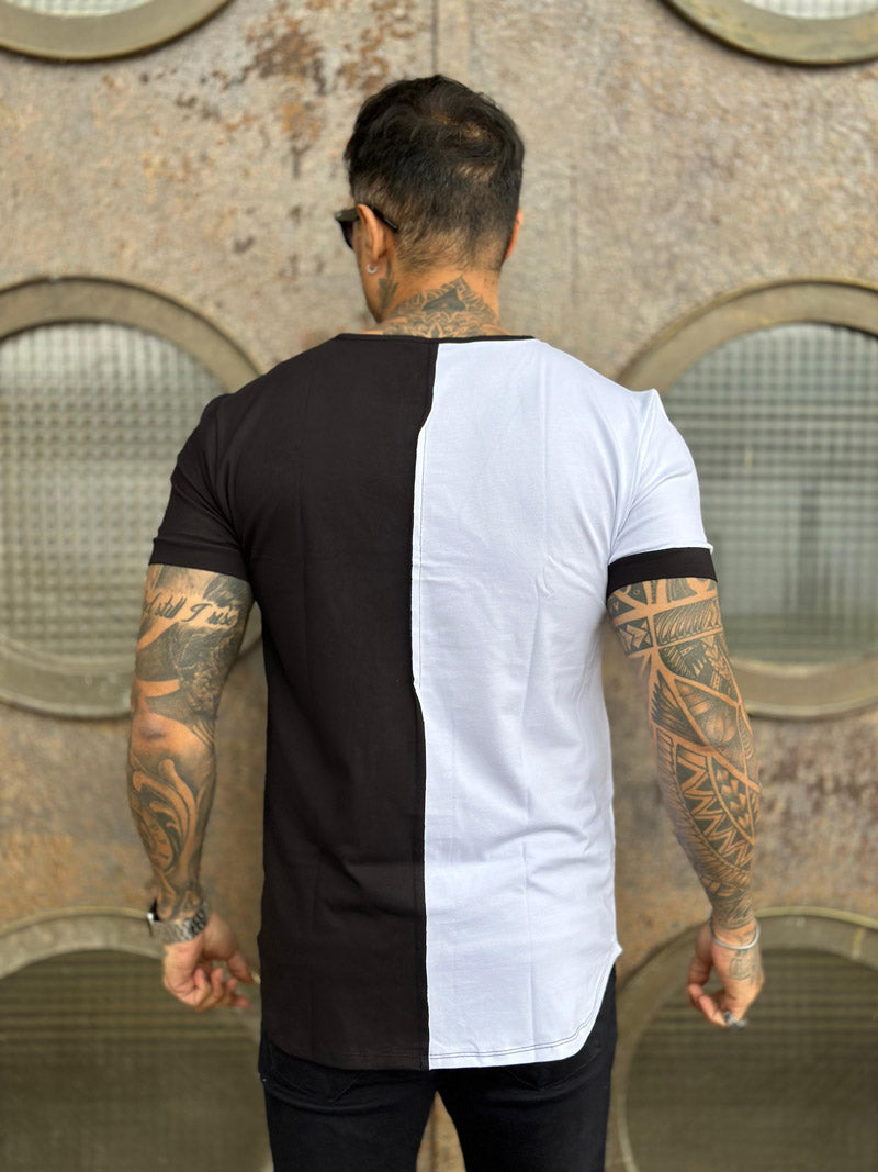 Camiseta Dual Preto e Branco Respingos Cotton