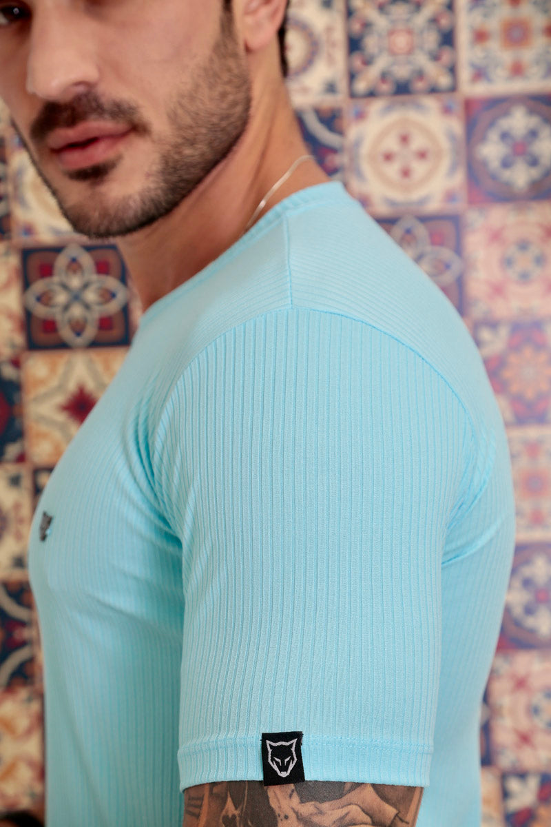 Camiseta Canelada Azul Bebê Logo Metal Volk Culture Supreme