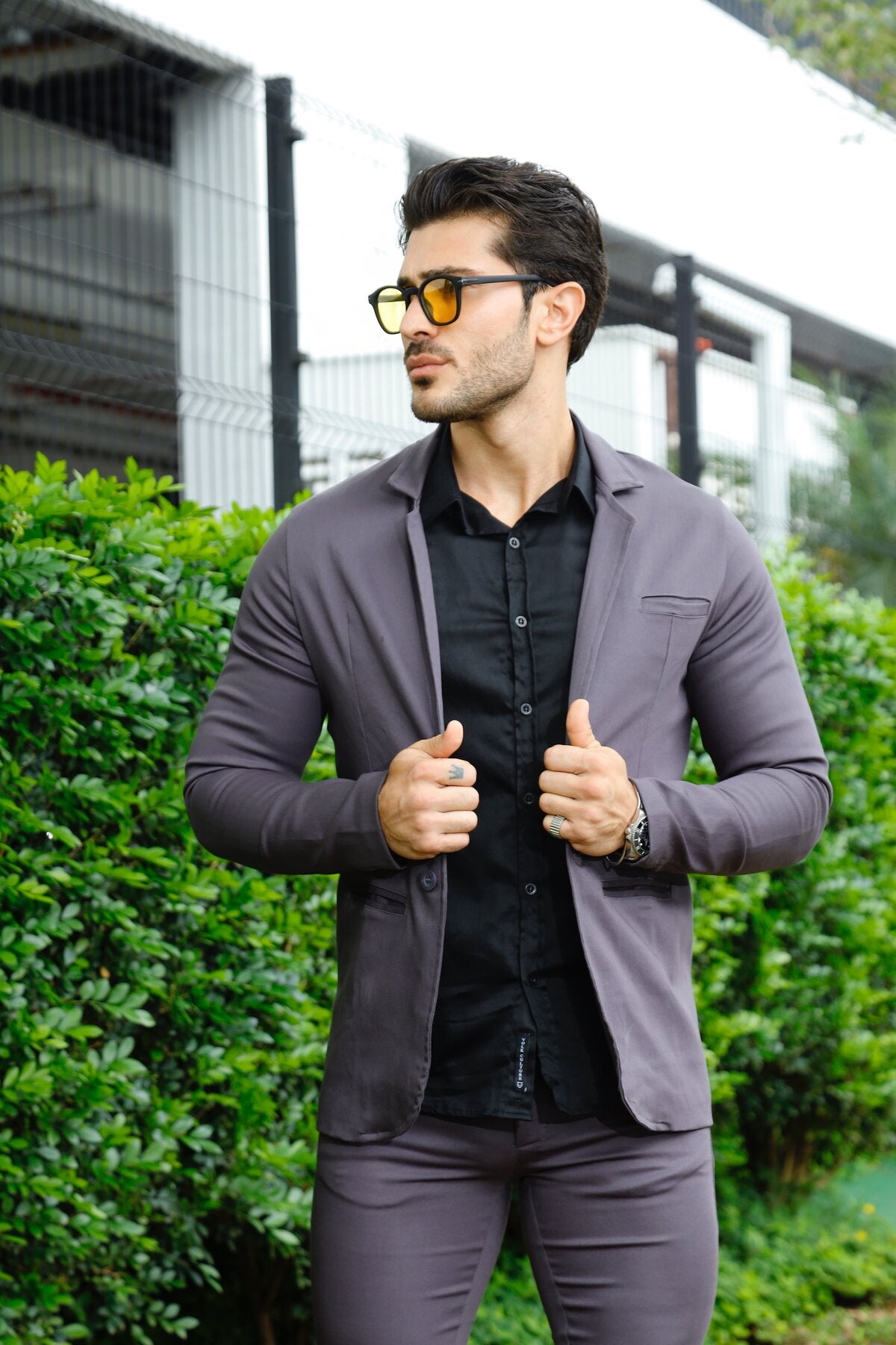 Blazer Sarja Alfaiataria Milano Masculina Cinza