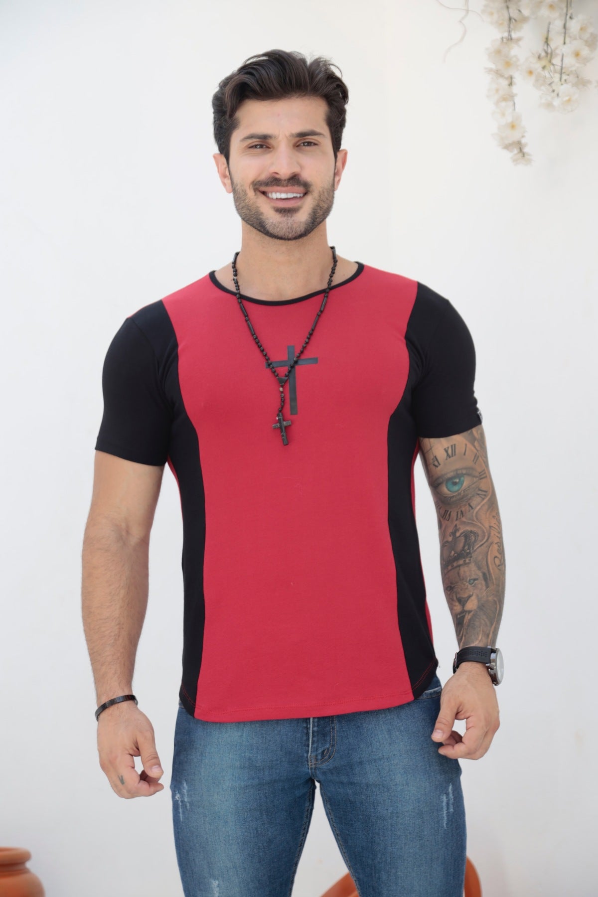 Camiseta Dual Cruz Vermelha e Preto Cotton