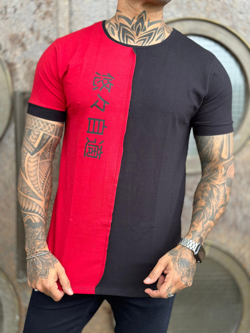Camiseta Dual Vermelho e Preto Japonesa Cotton