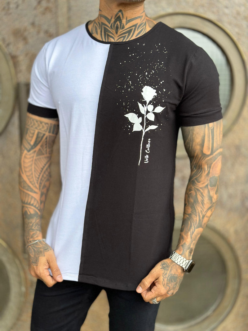 Camiseta Dual Preto e Branco Respingos Cotton