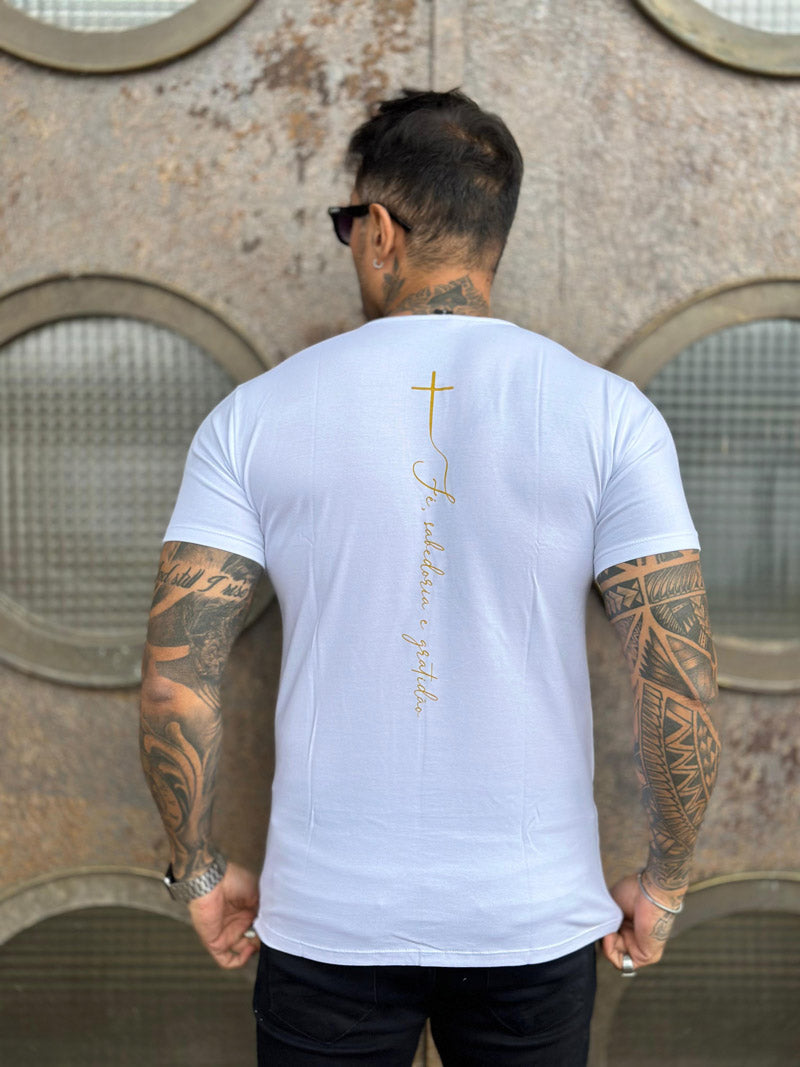 Camiseta Leão Dourado Branca Cotton