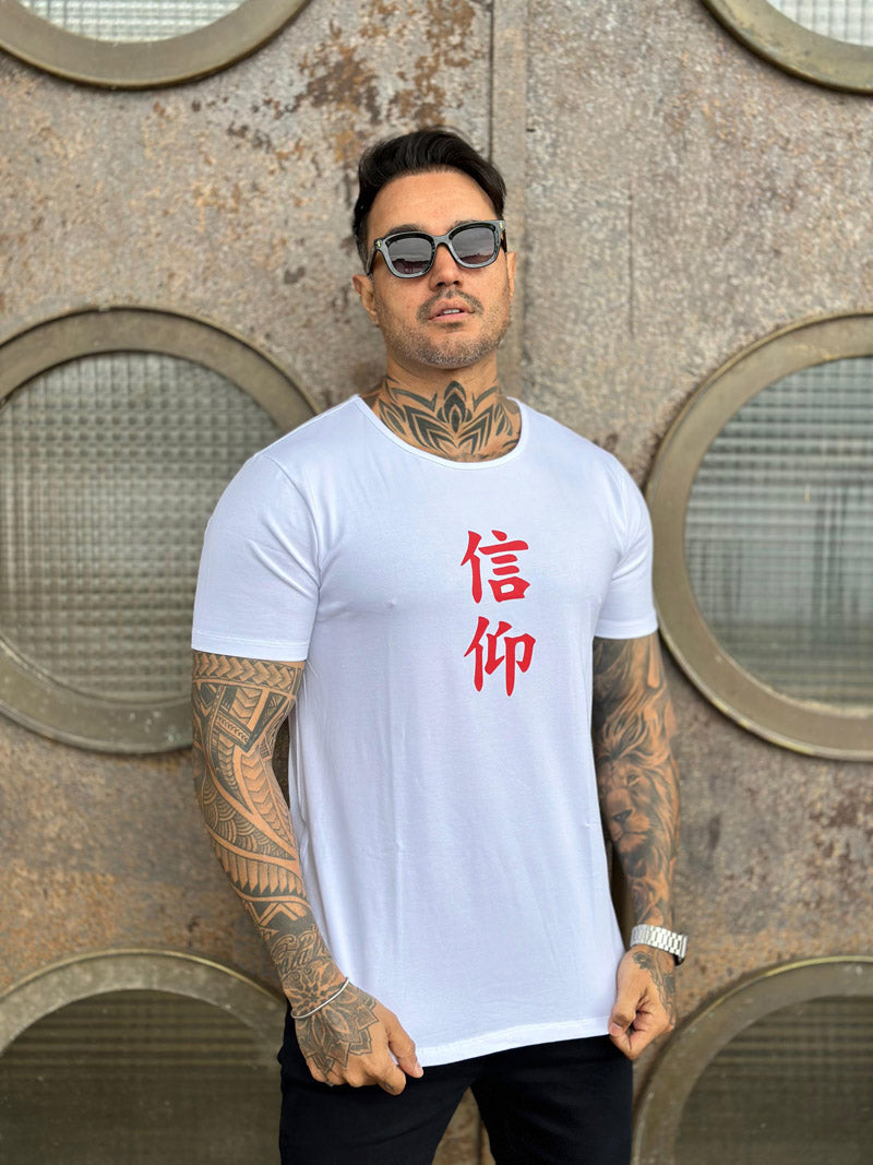 Camiseta Long Line Volk Culture Cotton Tigre Branca Soft