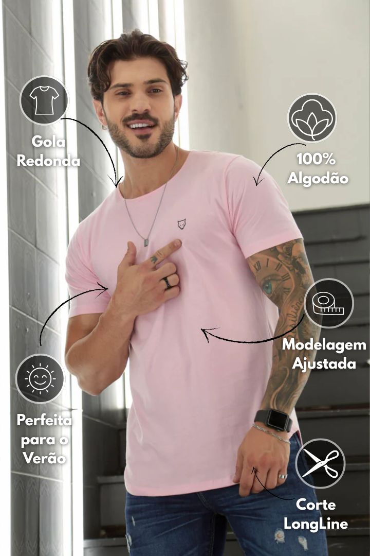 Camiseta Long Line Volk Culture Rosa Bebe - Harpia Moda Masculina