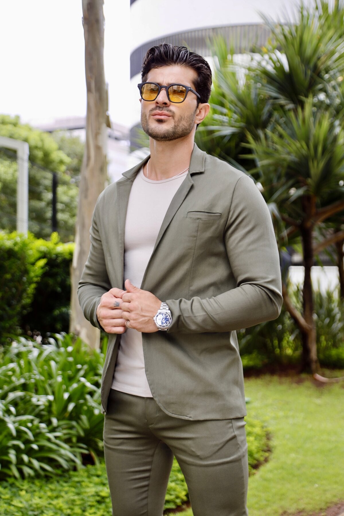 Blazer Sarja Alfaiataria Milano Masculina Verde