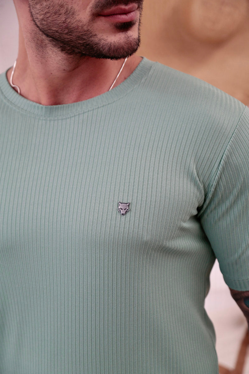 Camiseta Canelada Verde Água Logo Metal Volk Culture Supreme