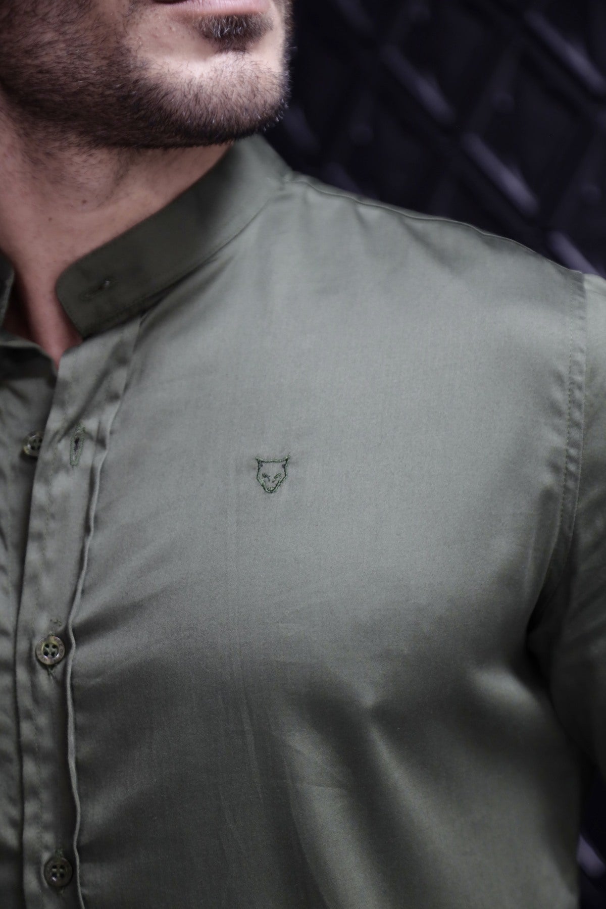 Camisa Manga Curta Social Gola Padre Verde Algodão Egípcio