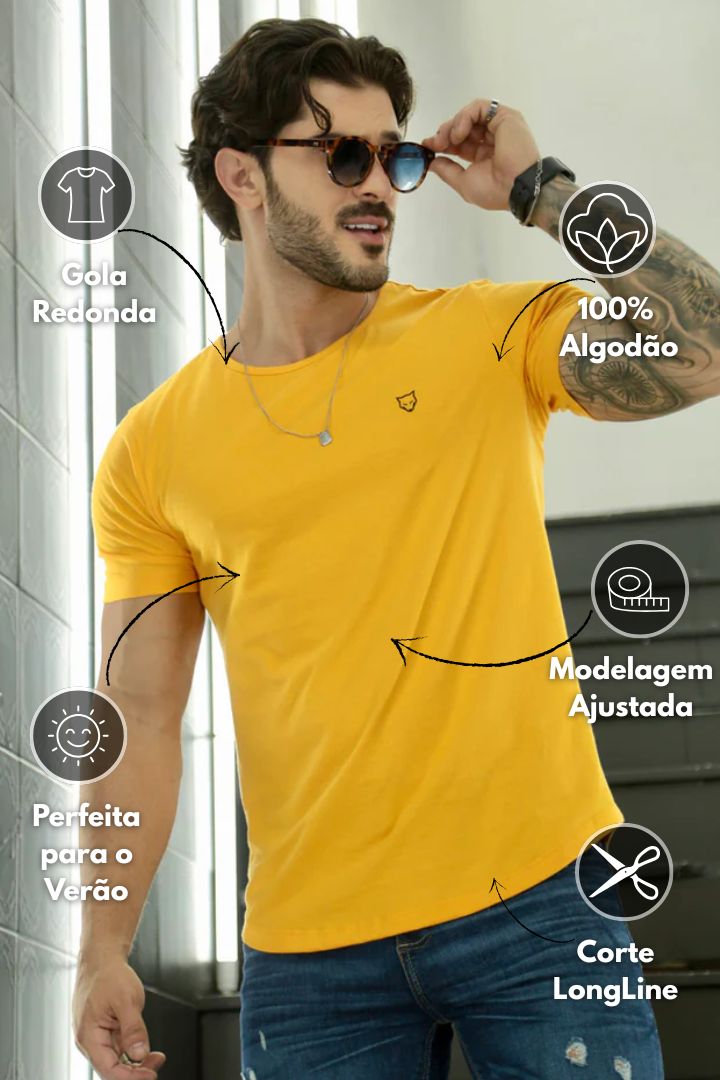Camiseta Long Line Volk Culture Amarelo - Harpia Moda Masculina