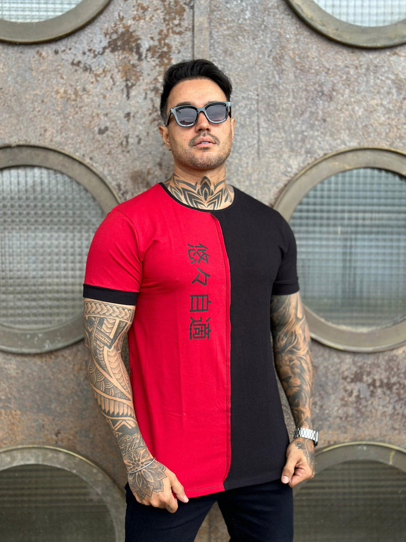 Camiseta Dual Vermelho e Preto Japonesa Cotton