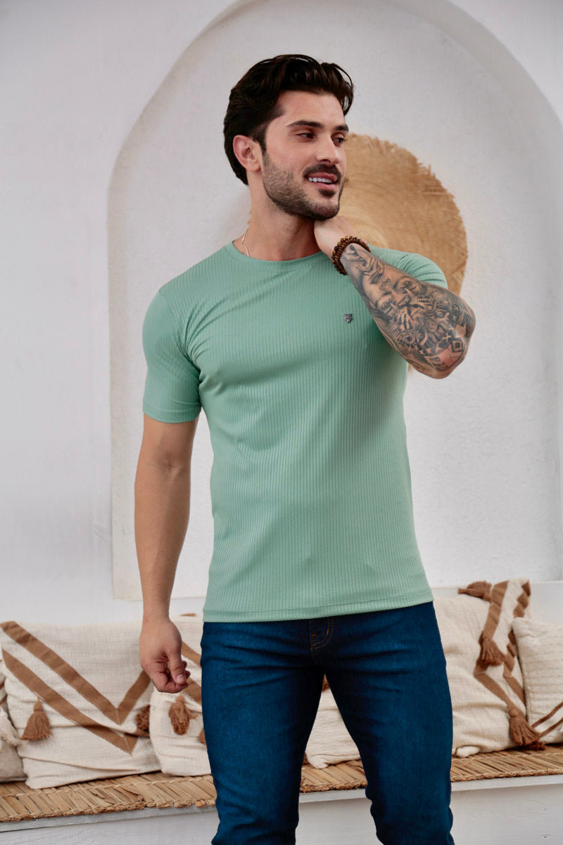 Camiseta Canelada Verde Água Logo Metal Volk Culture Supreme