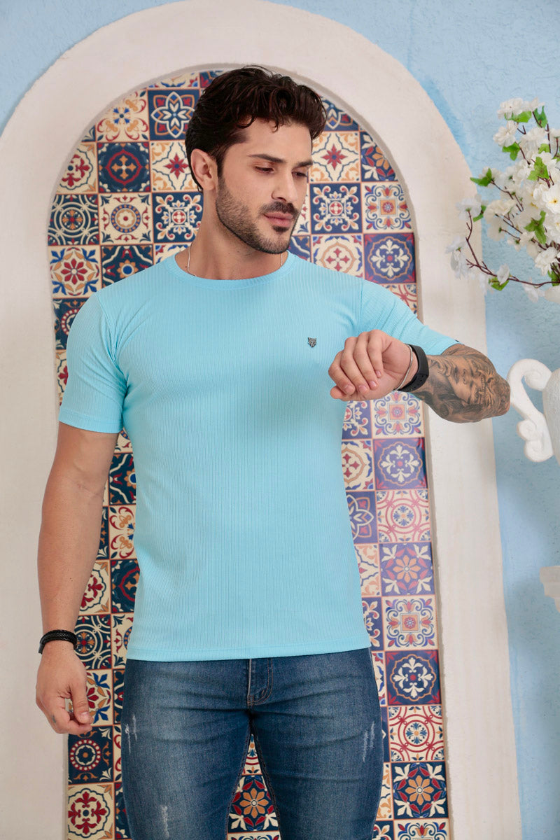 Camiseta Canelada Azul Bebê Logo Metal Volk Culture Supreme