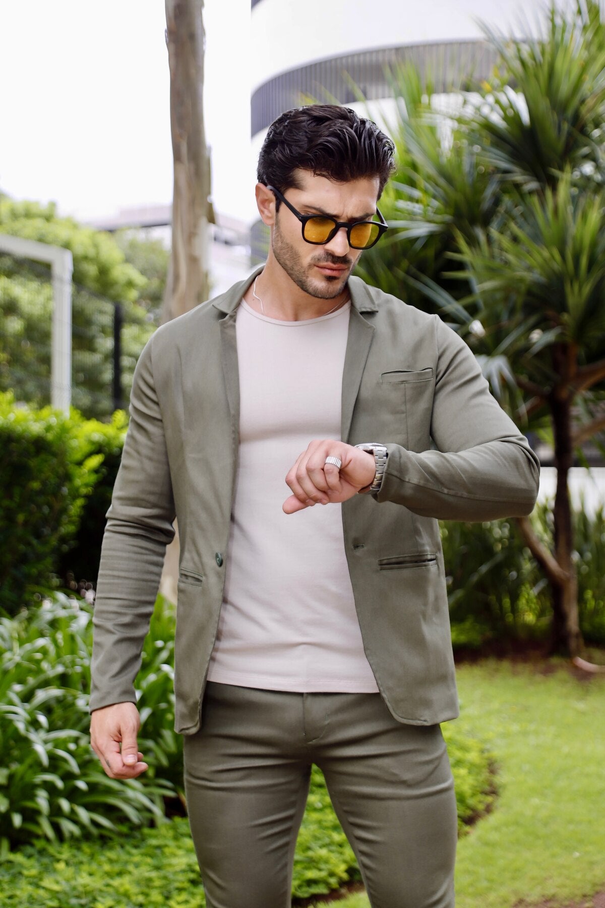 Blazer Sarja Alfaiataria Milano Masculina Verde