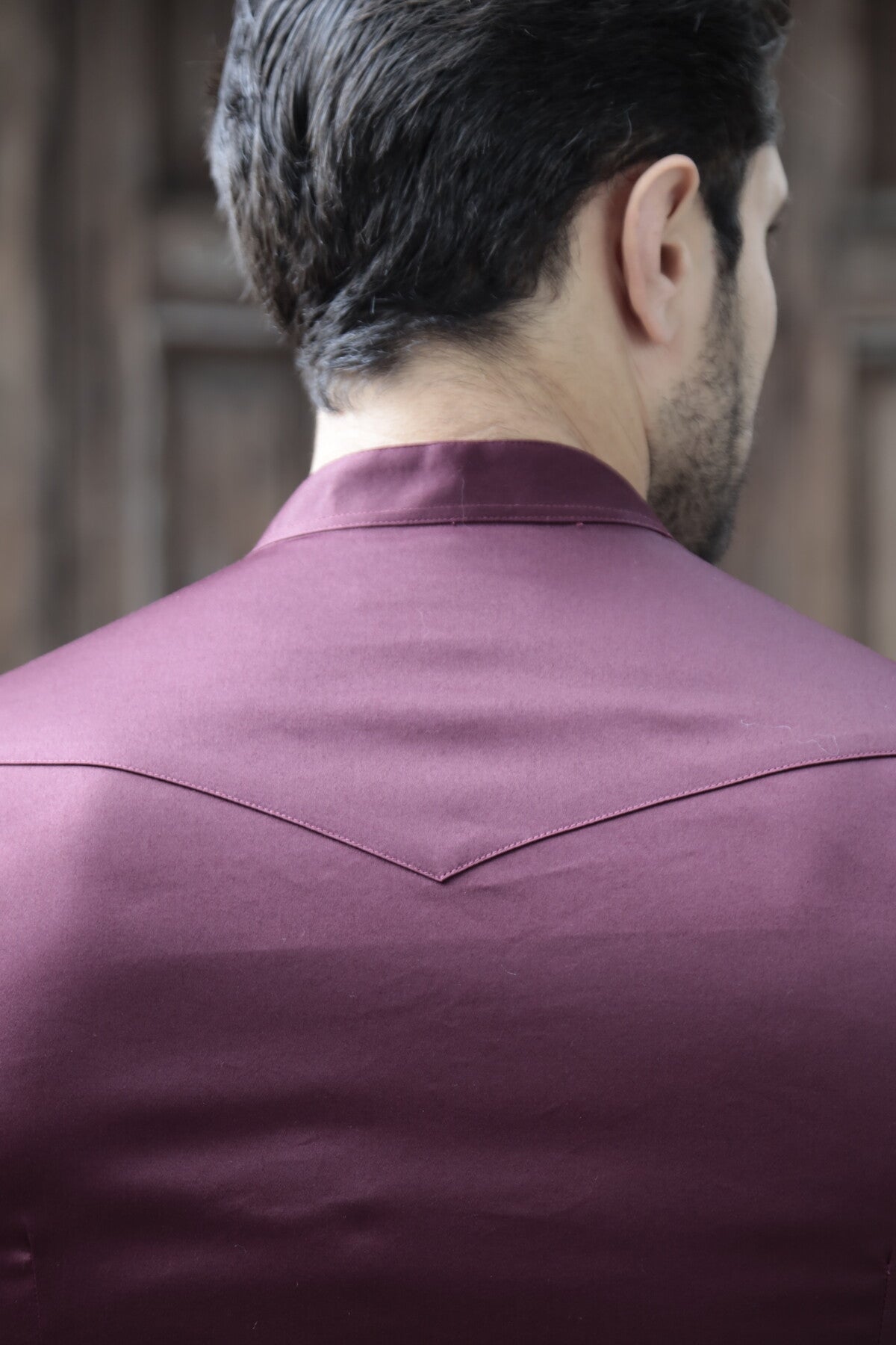 Camisa Manga Curta Social Gola Padre Vinho Algodão Egípcio