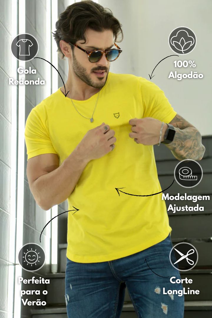 Camiseta Long Line Volk Culture Amarelo Claro - Harpia Moda Masculina