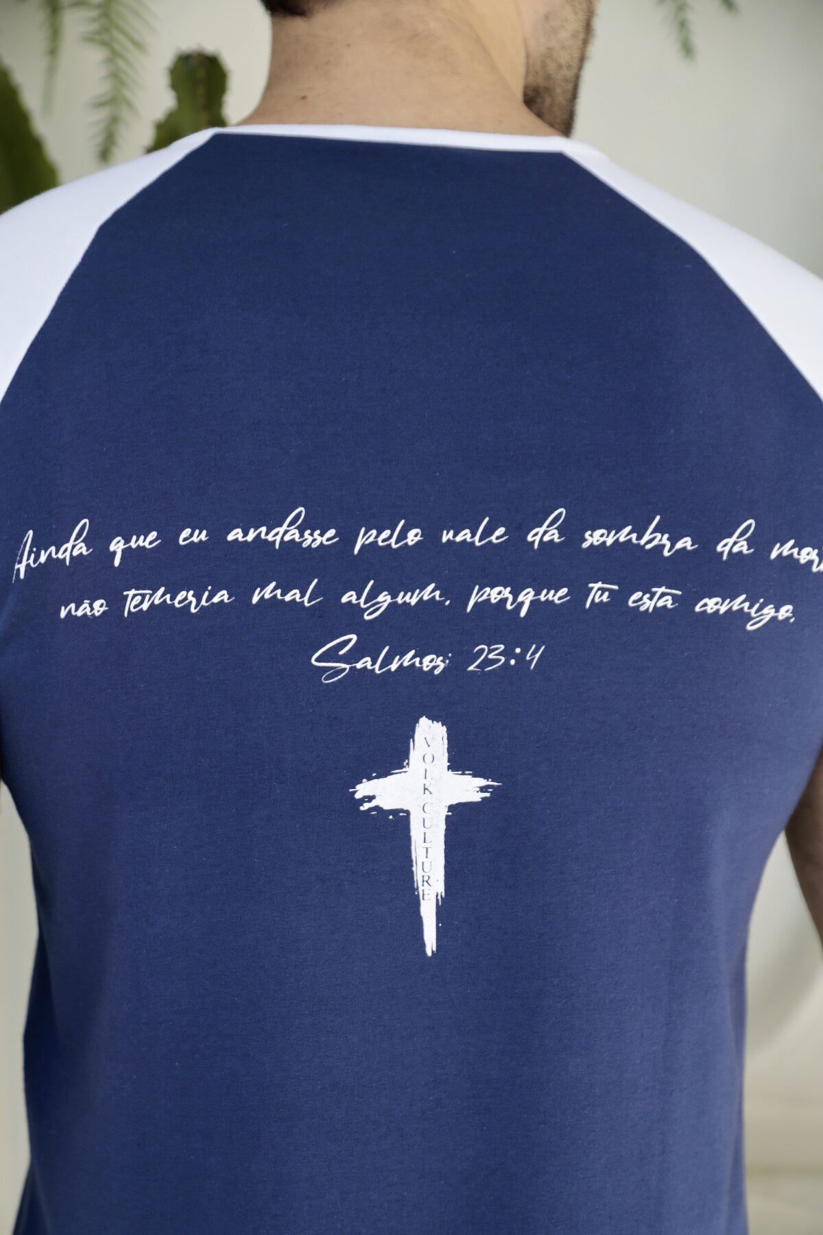Camiseta Azul Long Line Raglan Volk Culture Cruz