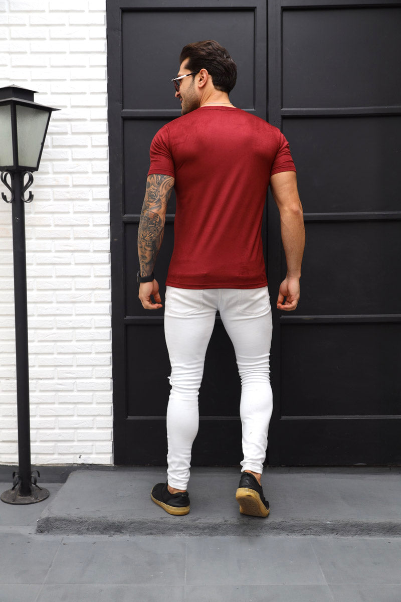 Camiseta Premium Masculina Suede Bordô