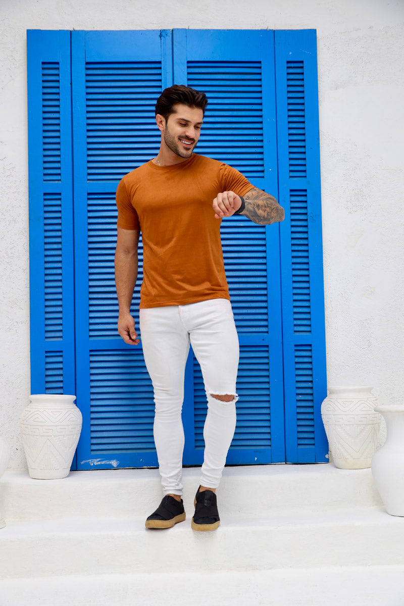 Camiseta Premium Masculina Suede Marrom Claro Volk Culture