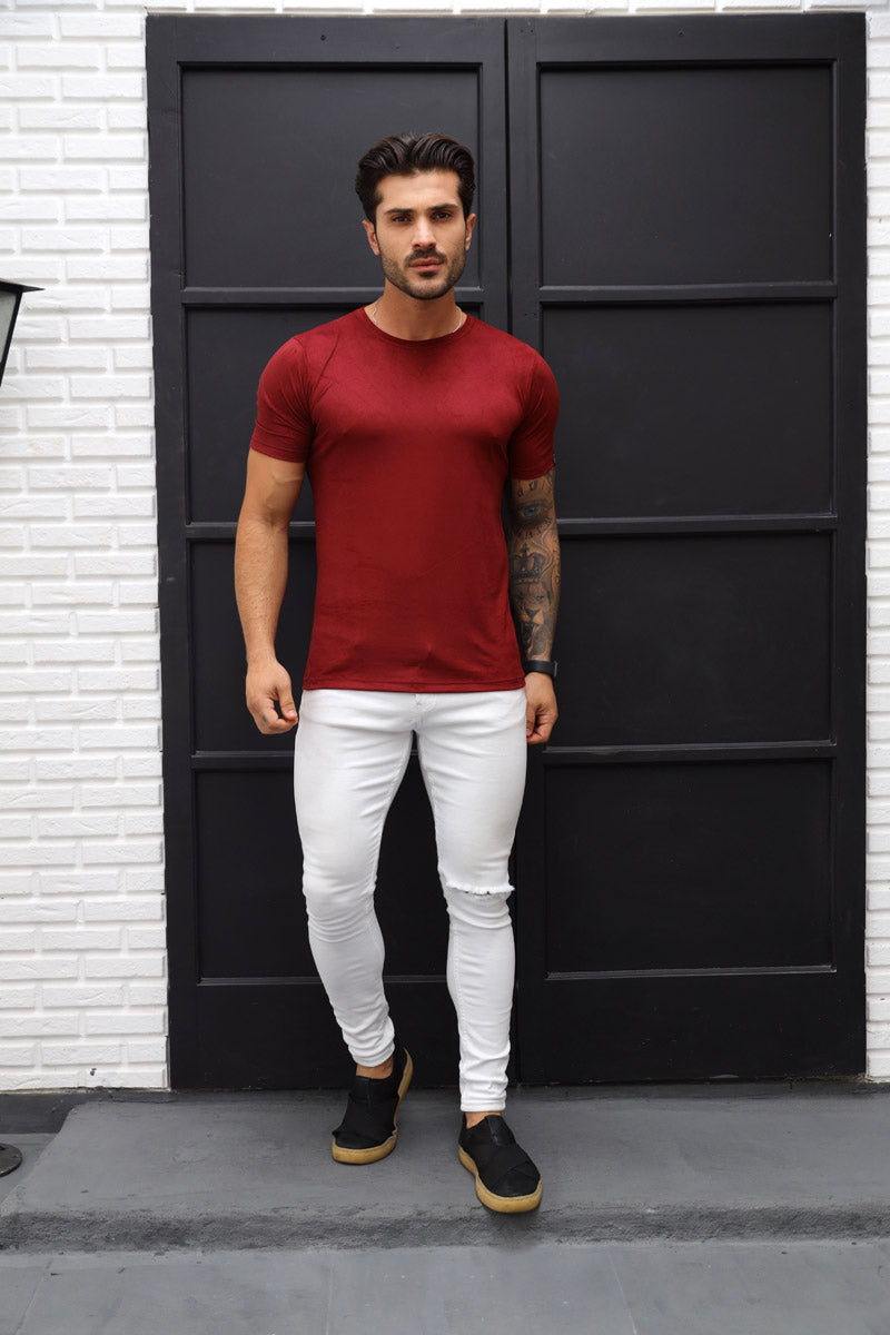 Camiseta Premium Masculina Suede Bordô