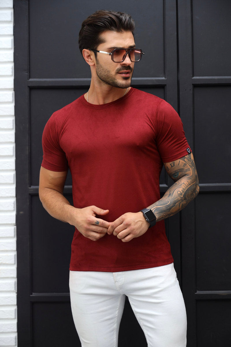 Camiseta Premium Masculina Suede Bordô