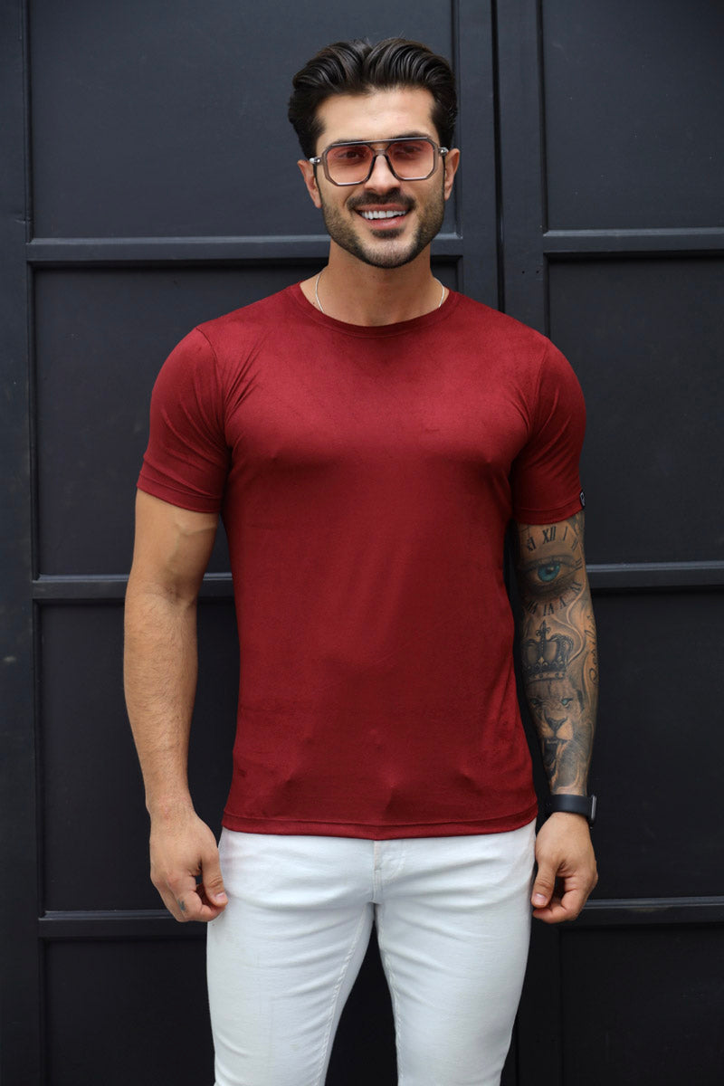 Camiseta Premium Masculina Suede Bordô