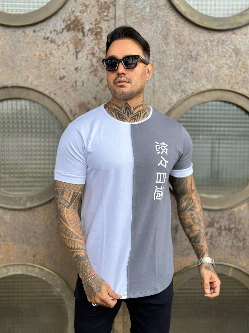 Camiseta Dual Branca e Cinza Japonesa Cotton