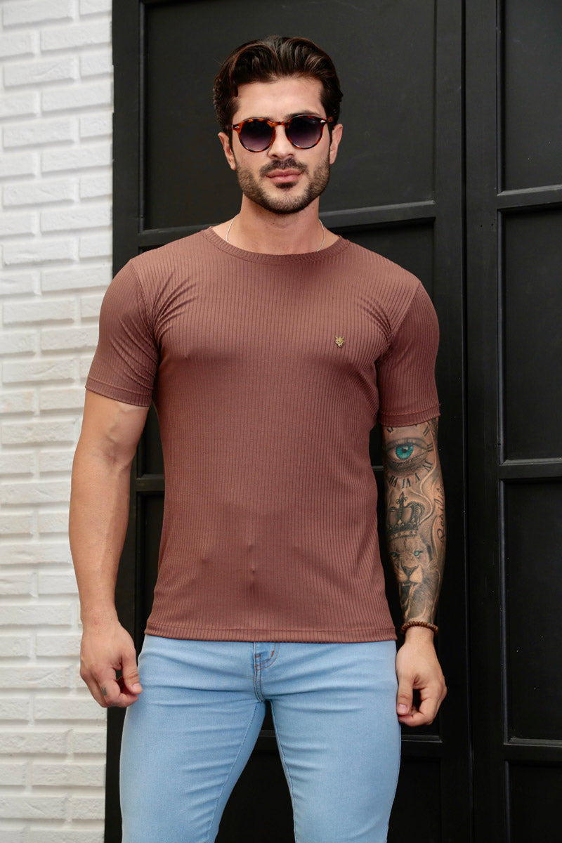 Camiseta Canelada Marrom Logo Metal Volk Culture Supreme