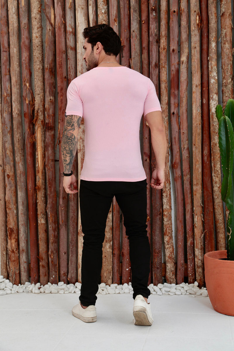 Camiseta Canelada Rosa Logo Metal Volk Culture Supreme