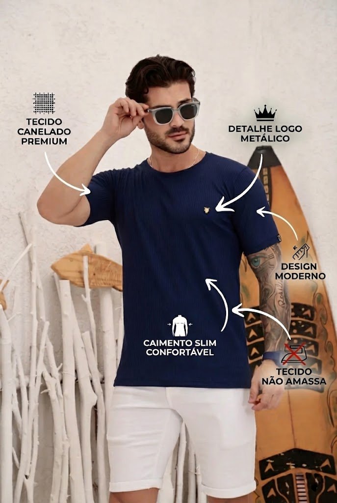 Camiseta Canelada Azul Marinho Logo Metal Volk Culture Supreme