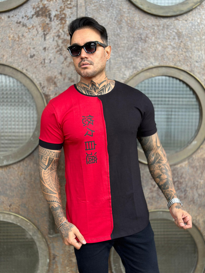 Camiseta Dual Vermelho e Preto Japonesa Cotton