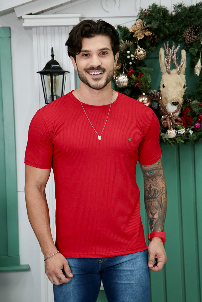 Camiseta Canelada Vermelha Logo Metal Volk Culture Supreme