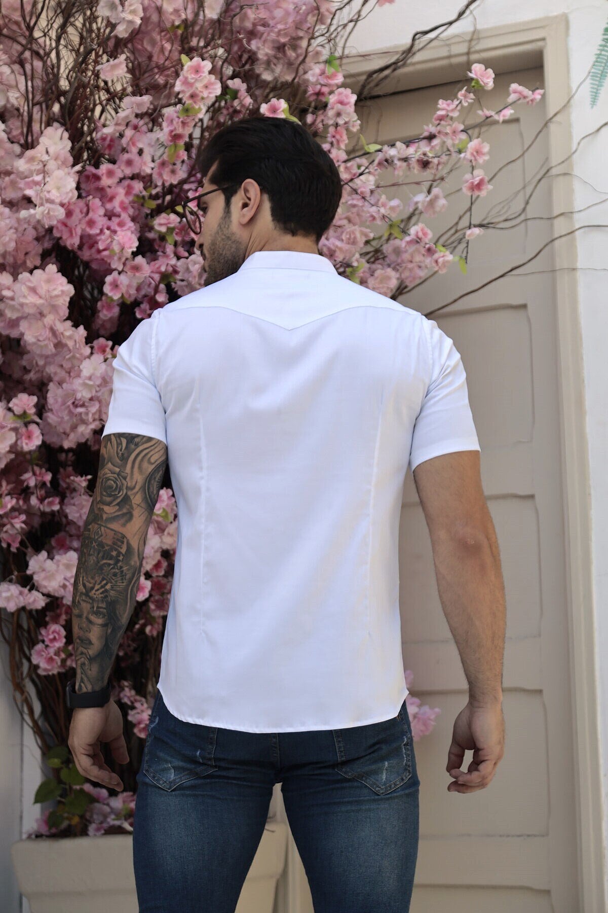 Camisa Manga Curta Social Gola Padre Branca Algodão Egípcio