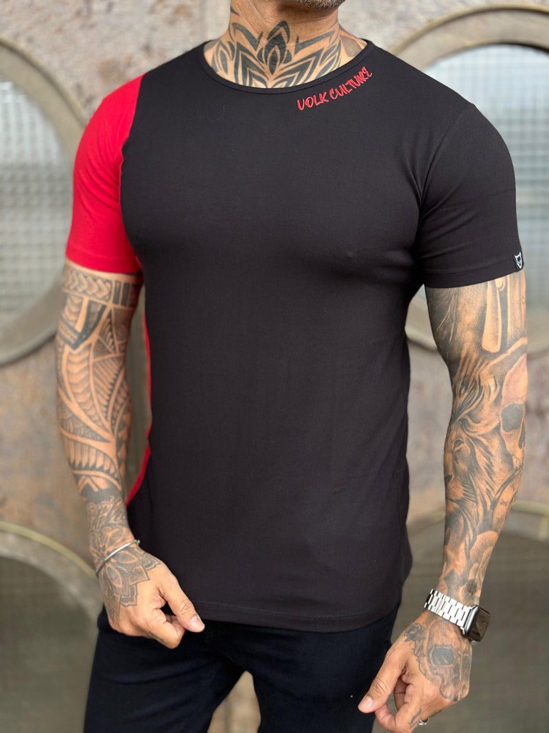 Camiseta Preta Recorte Vermelho Cotton Volk Culture
