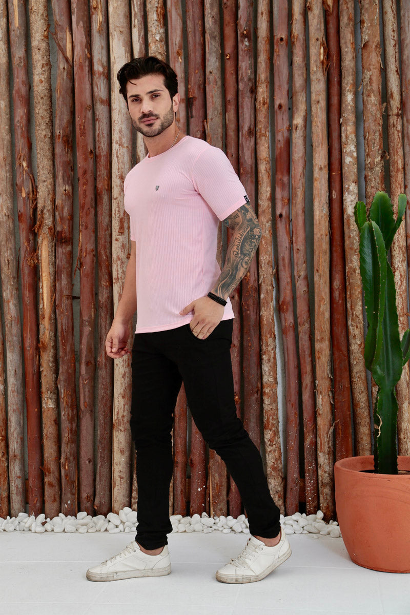 Camiseta Canelada Rosa Logo Metal Volk Culture Supreme