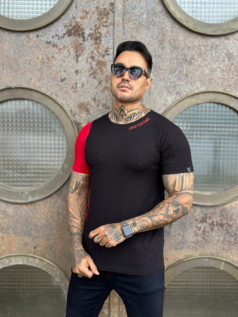 Camiseta Preta Recorte Vermelho Cotton Volk Culture